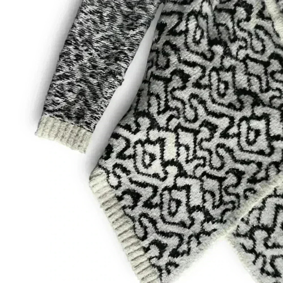 Wool blend knit open front cardigan geometric artsy pattern sweater waterfall m - Picture 7 of 8